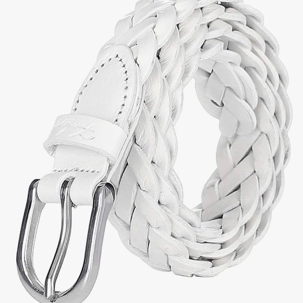 NWOT White Braided Leather Belt with Stainless Steel Buckle
